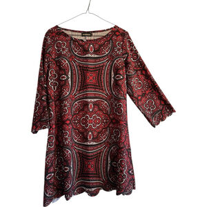 REBORN Floral Long Peasant Tunic Top Scalloped Hem & 3/4 Sleeves Womens Small